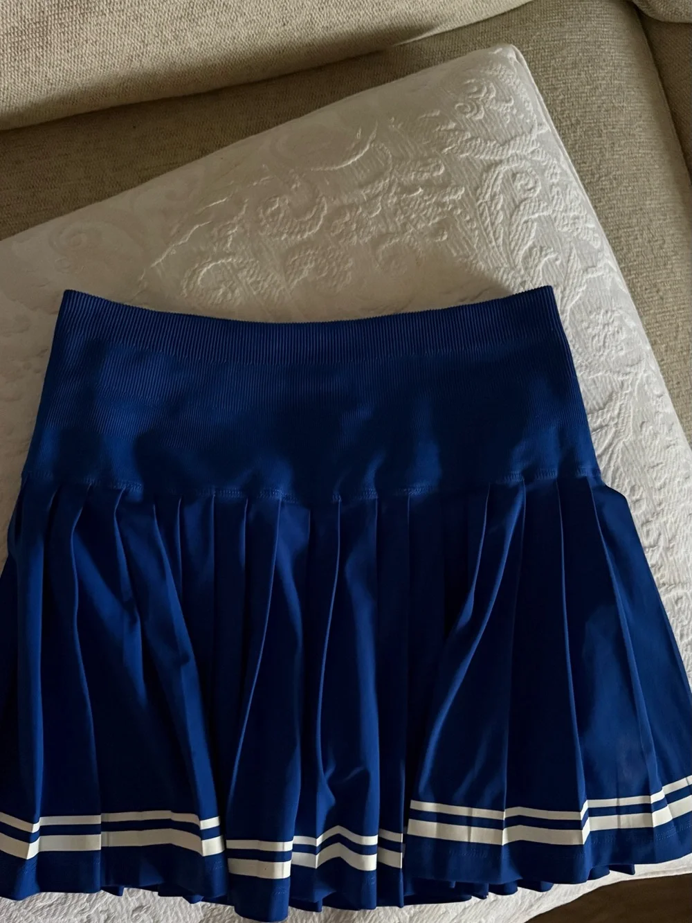 Wilson Blue Pleated Skater Skirt with White Stripes
